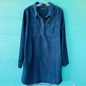 DENIM POPOVER SHIRT DRESS ORGANIC COTTON LONG SLEEVES POCKETS XL UNITED BY BLUE